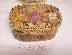 Oval, Lidded Birch Bark And Quill Box