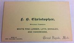 Trade Card, F.B. Christopher, Wholesale Commission, White Pine Lumber, Lath, Shingles And Hardwoods