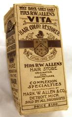 Bottles (2), Hair Dye, 'mrs. R. W. Allen's Vita Hair Color  Restorer'