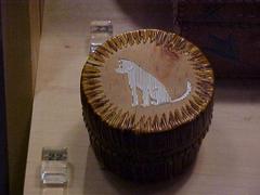 Round Birchbark And Quill Box, With Lid (dog On Top)