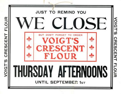 Advertising Sign, 'we Close Thursday Afternoons'