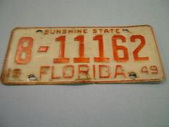 License Plate, Florida, 1949