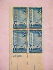 Plate Block, Stamps, Mackinac Bridge