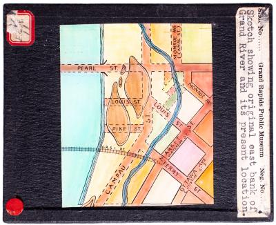 Lantern Slide, Sketch of Grand River East Bank