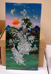 Vietnamese Decorative Wood Panel Representing Summer
