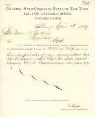 Response to request to Adjutant General State of New York for duplicates of Commissions Henry J Northrup 