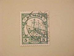 Postage Stamp, Kaiser's Yacht Hohenzollern, German Samoa, 5 Pfennig