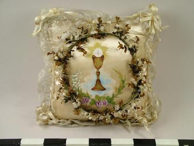 1st Communion Pillow And Hair Wreath, From Inside Shadowbox, John Arsulowicz, Jr. Archival Collection #135