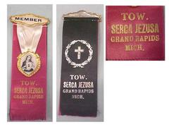 Tow. Serca Jezusa (in Polish) Ribbon Badge Pins, 2, Grand Rapids, Michigan, Polish American Archival Collection #127