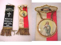 Mezczyzn Rozanca Sw, Men's Holy Rosary Society, Grand Rapids, Mich. Ribbon Badge Pins, 2,  Polish American Archival Collection #127