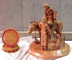 Leather Sculpture, Lakota Sioux Family And Beaded Label