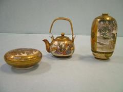 Set Of Miniatures, Teapot, Vase, And Original Lidded Box