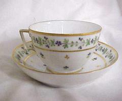 Paris Porcelain Tea Cup And Saucer, Marie Antoinette Cornflower Pattern