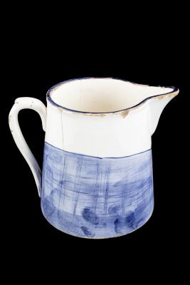 Faience Jug, White With Handpainted 'dutch' Landscape In Blue