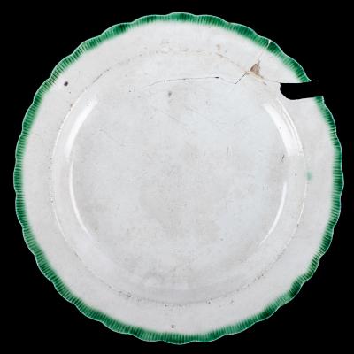 White Plate With Green Border, Herculanean Design