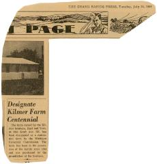 Newspaper Clipping, Designate Kilmer Farm Centennial
