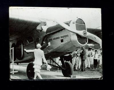 Photograph, Barbara Hill and the Miss Grand Rapids Airplane