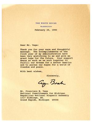 Letter, F. Vega from George H.W. Bush