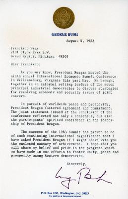 Letter, F. Vega from The Reagan Presidency