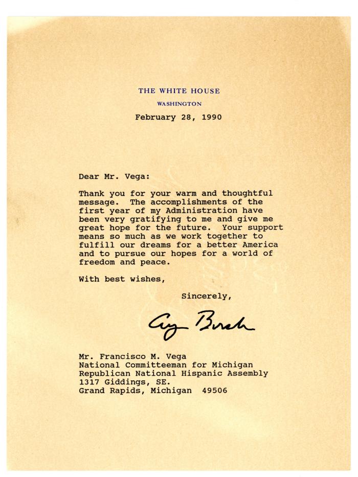 Letter, F. Vega from George H.W. Bush