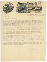 Letter, Marietta Stanley Co.