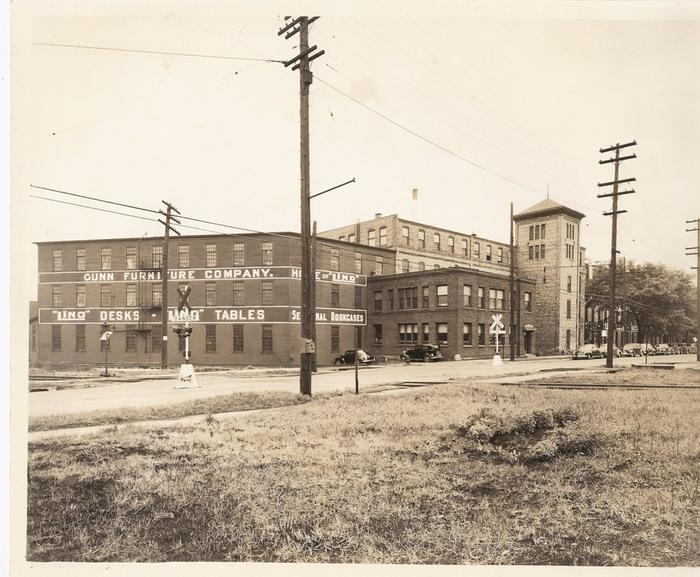 Photograph, Gunn Furniture Company Building, Railroad Crossing