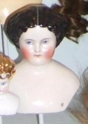 Glazed China Doll's Head With Black Hair (no Body)