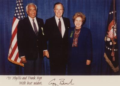 Photograph, Phyllis and Francisco Vega with George H. W. Bush