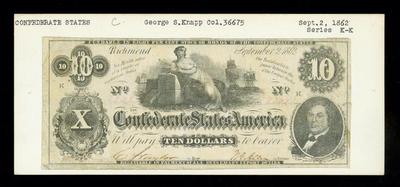 Confederate Currency, Ten Dollar Note