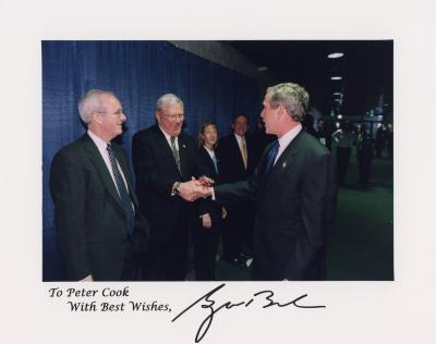 Photograph, Peter Cook and George W. Bush
