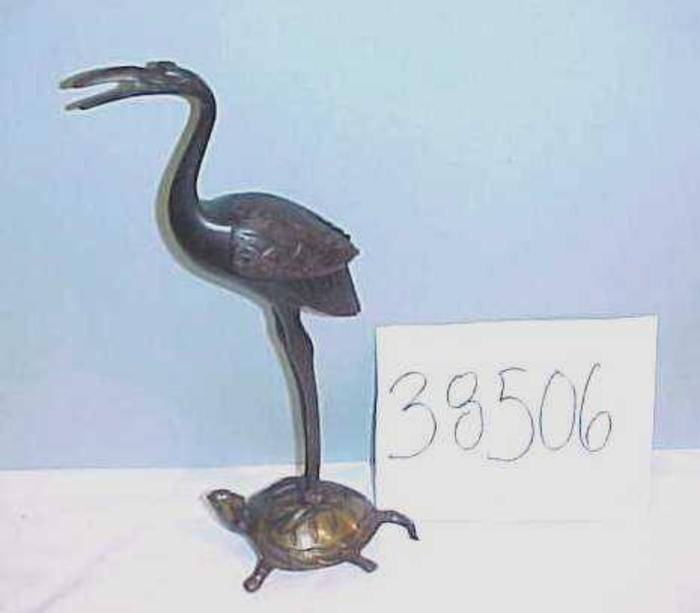 Japanese Brass Sculpture, Crane And Tortoise