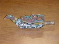 Carved And Painted 'raven Dance' Rattle, Boat With Frog