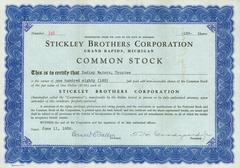 Stock Certificate, Stickley Brothers Corporation
