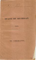 Booklet Or Pamphlet, State Of Michigan, To Emigrants, 1845