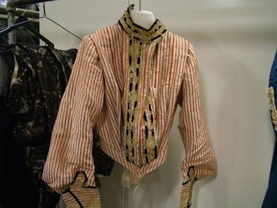 Waist Or Bodice, Cream And Red Striped Stain With Black Trim, Ca. 1905