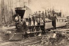 Photograph, Men Standing On Wood Burning Steam Engine