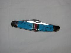 Three bladed Torqoise inlaid folding pocket knife.