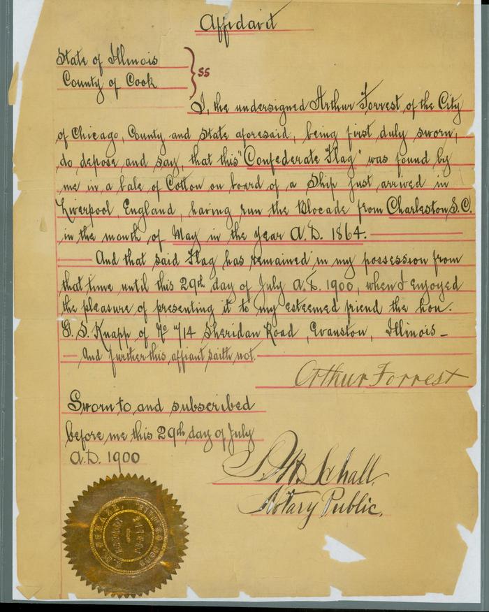 Affidavit as to provenance of Confederate handbill.