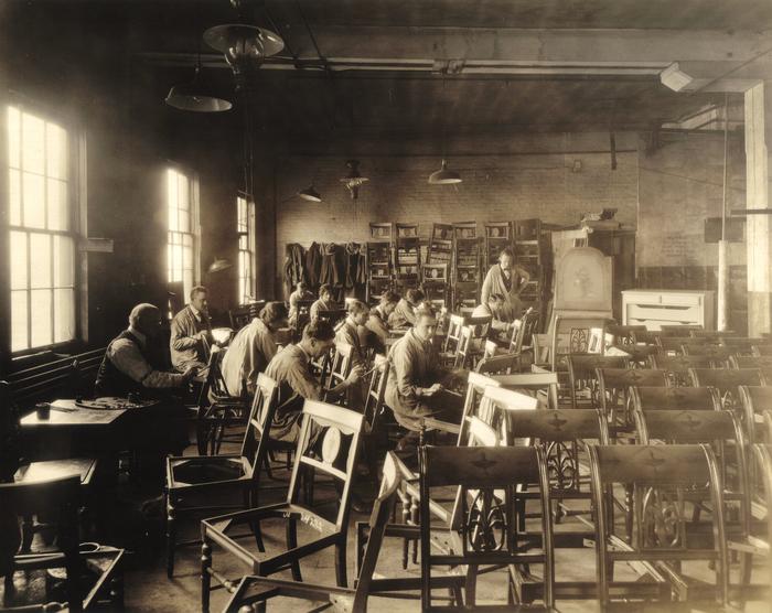 Photograph, Robert W. Irwin Co., Men and Women Painting Furniture in Finishing Room