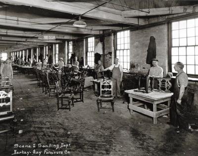 Photograph, Berkey and Gay Furniture Company, Men and Women Sanding and Staining Furniture