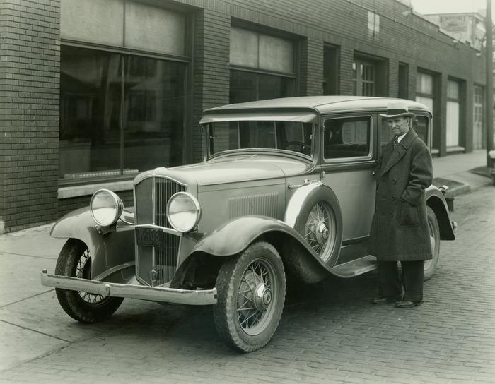 Photograph, Man Posing With 1932 De Vaux Custom Sedan