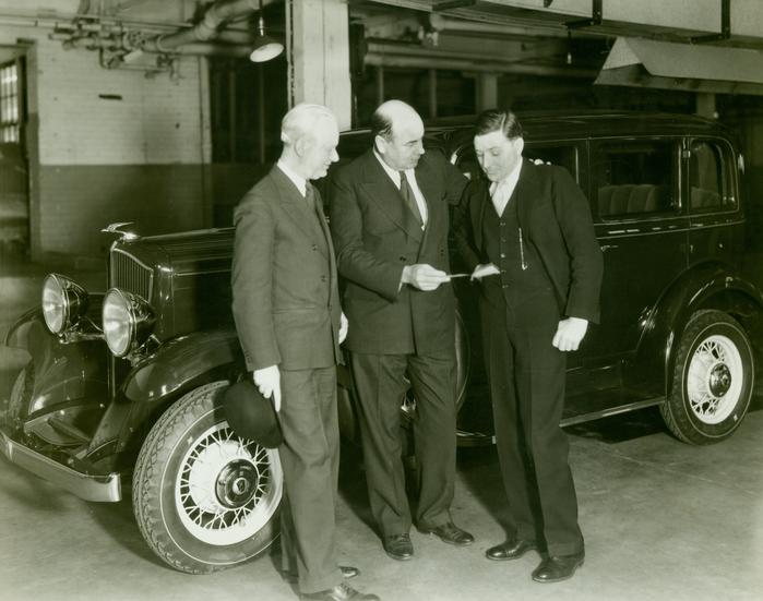 Photograph, Three Men Posing With 1932 De Vaux Custom Sedan