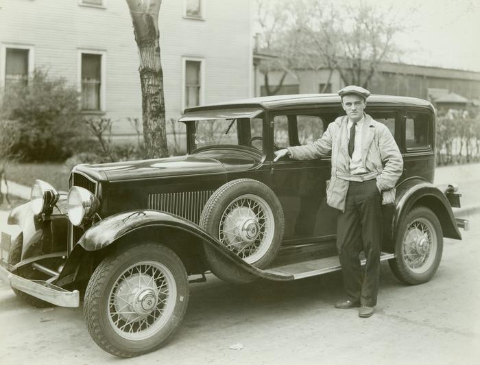 Photograph, Man Posing With 1931 De Vaux G-75 Custom Sedan