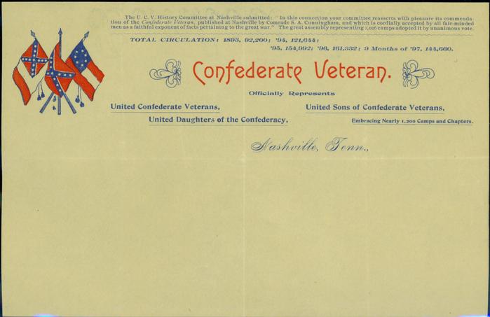 Mailer page for Confederate Veteran Magazine