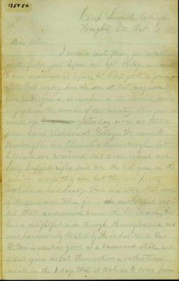 Civil War letter to Allen C. Church 105th N.Y. Infantry from Chauncey E. Metcalf 136th New York Infantry Co. G