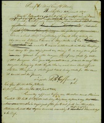 Civil war document , Captain Andrew B. Coffinberry relative to Pvt. Harrison Hackett CO. H 1st Michigan Engineers and Mechanics