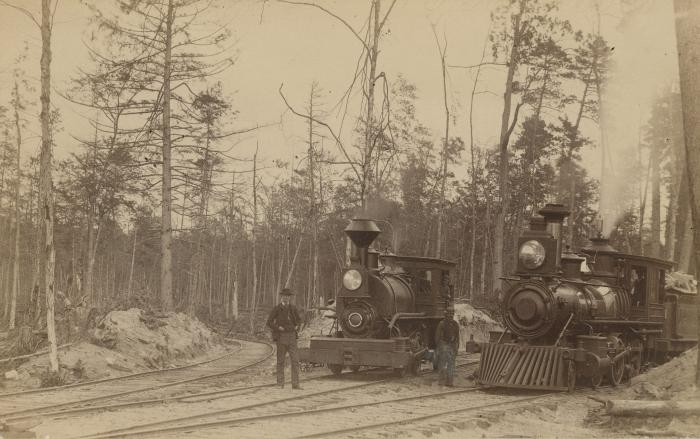 Photograph, Two Wood Burning Steam Engines 