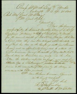 Civil War Letter to General Meigs from Captain Andrew B. Coffinberry explaining why his reports were late in being submitted