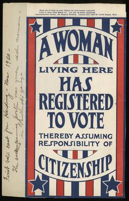 Poster, A Woman Living Here Has Registered To Vote