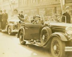 Photograph, President Franklin D.  Roosevelt and Mrs. Roosevelt in Motorcade in Grand Rapids, MI